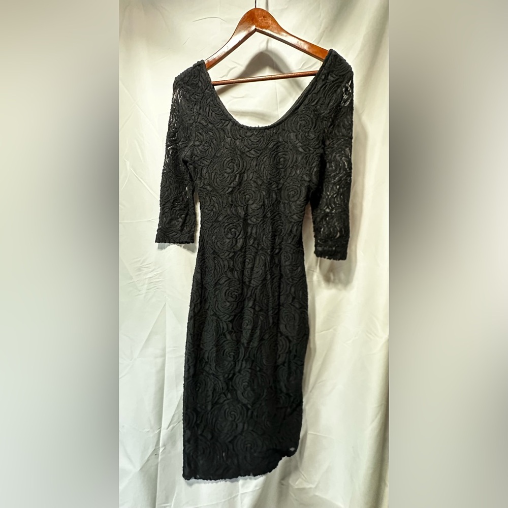 Black Lace Sheath Dress with 3/4 Sleeves